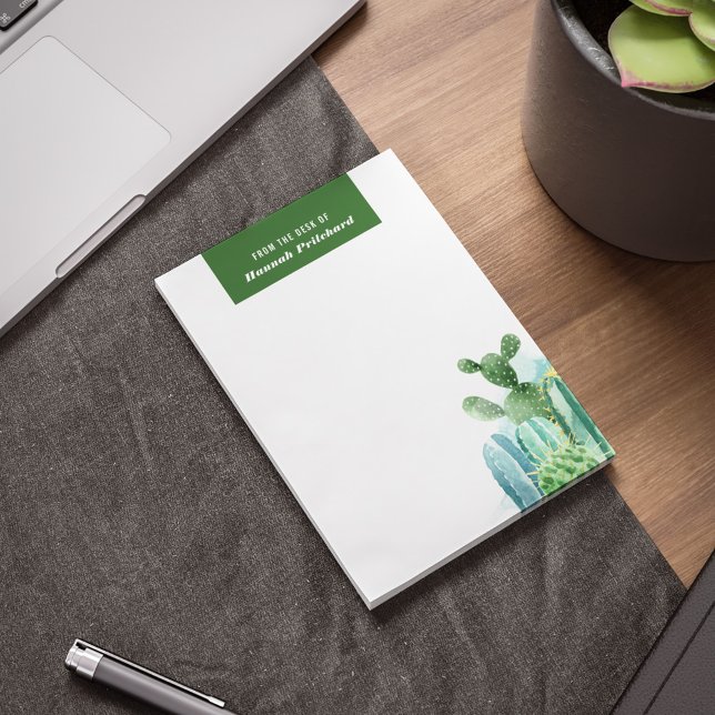 Bloc De Notas Plantas Cacti Moda acuarela personalizada (Green White Cacti Botanical Notepad)
