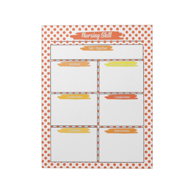 Bloc De Notas Plantilla de Enfermería de naranja de habilidades  (Lado Izquierdo)