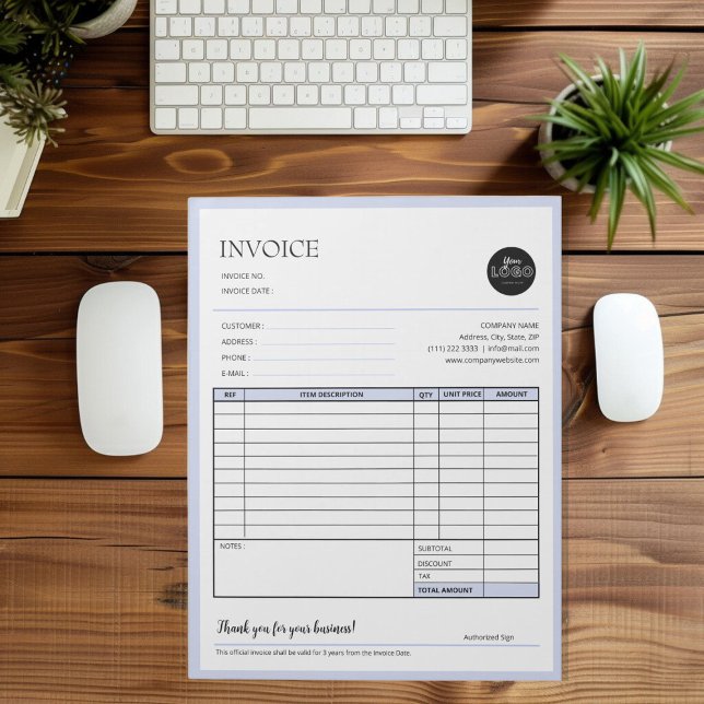 Bloc De Notas Plantilla de factura de pequeñas empresas de la ve (Blue Modern Small Business Invoice Template Notepad Desk to mock up)