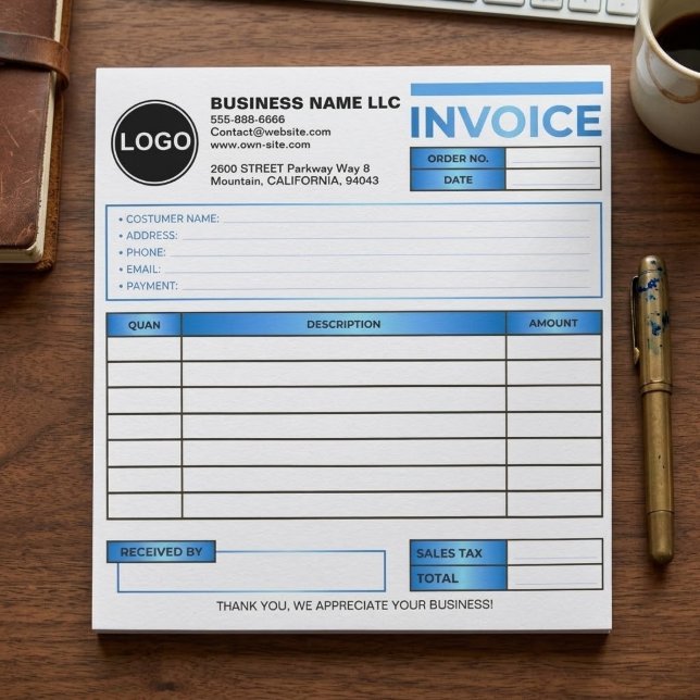 Bloc De Notas Plantilla de formulario de ventas de factura comer (Invoice Business Sales Form Receipt)