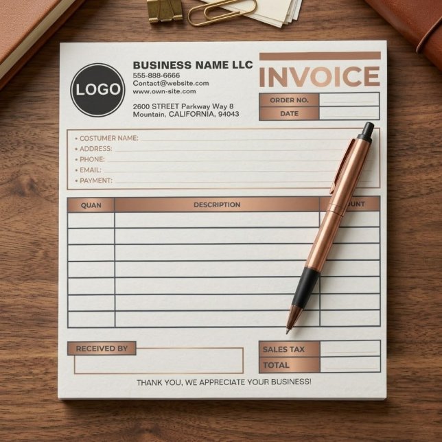 Bloc De Notas Plantilla de formulario de ventas de factura comer (printed business sales tracker, company logo receipt book, modern minimalist invoice notepad, pro)