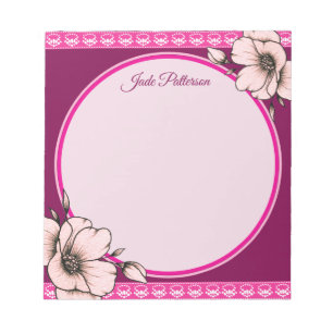 Bloc De Notas Plantilla de nombre de marco circular floral rosa