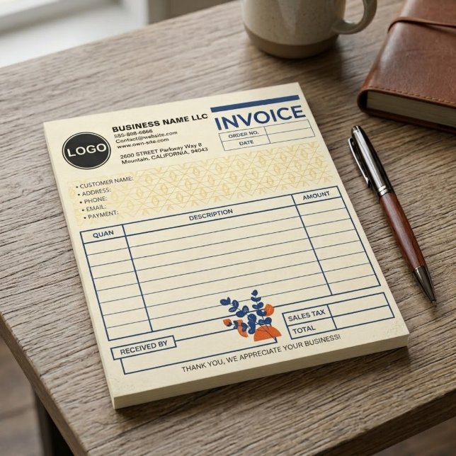 Bloc De Notas (Plantilla en blanco) Formulario de ventas de fact (modern calligraphy sales receipt form, elegant bakery order form pad, small business cash receipt )
