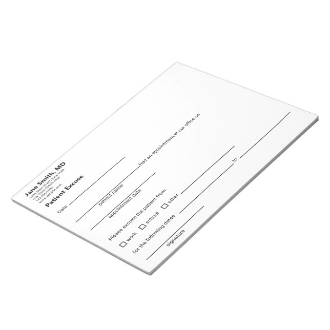 Bloc De Notas Plantilla en blanco y negro para excusa de pacient (Lado Derecho)