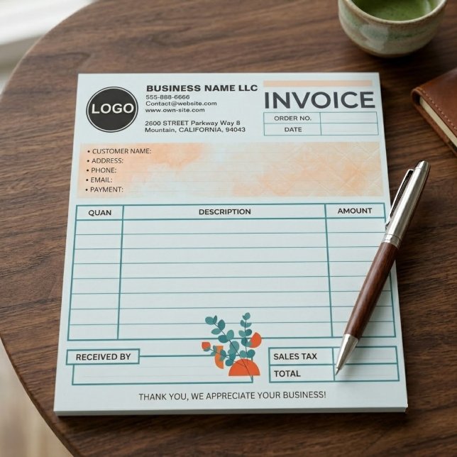 Bloc De Notas (Plantilla moderna) Formulario de ventas de factur (custom logo client sales form, minimalist blue service invoice pad)