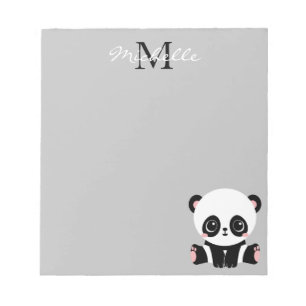 Bloc De Notas Plata personalizada Monograma Cute Sitting Panda