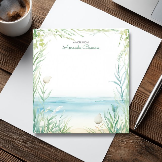 Bloc De Notas Playa acuarela Verdes de las hojas tropicales Natu (Watercolor Beach Green Tropical Leaves Nature Notepad)