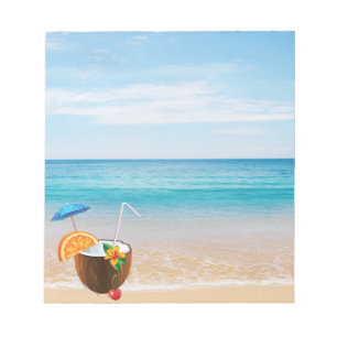 Bloc De Notas Playa Tropical,Cielo Azul,Arena del Océano,Coctel 