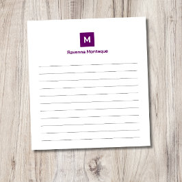 Bloc De Notas Plum Purple Modern Lined Chic Trendy Monogram