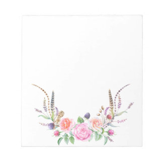 Bloc De Notas Plumas de Berries Florales Azules Rosa