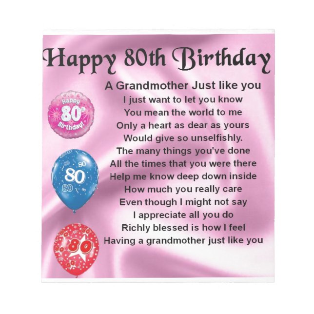 Bloc De Notas Poema de abuela - 80 cumpleaños (Frente)