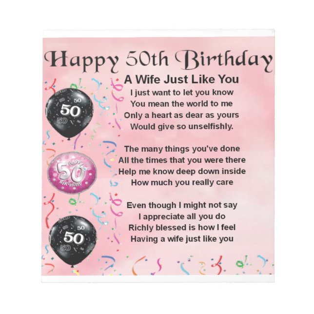 Bloc De Notas Poema de Esposa - 50 Cumpleaños (Frente)