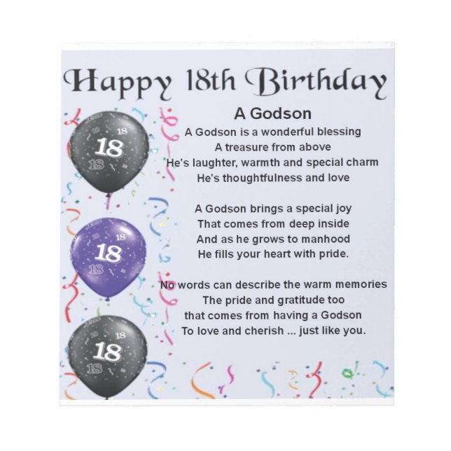 Bloc De Notas Poema de Godson - Diseño de cumpleaños 18 (Frente)