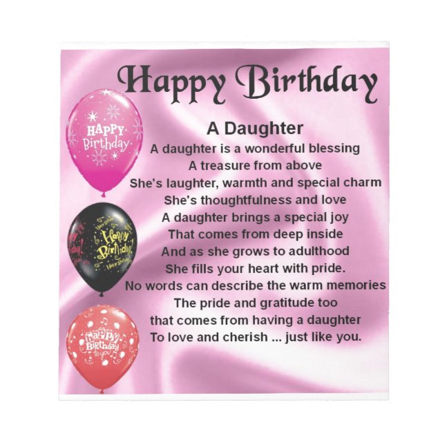 Bloc De Notas poema de hija feliz cumpleaños (Frente)