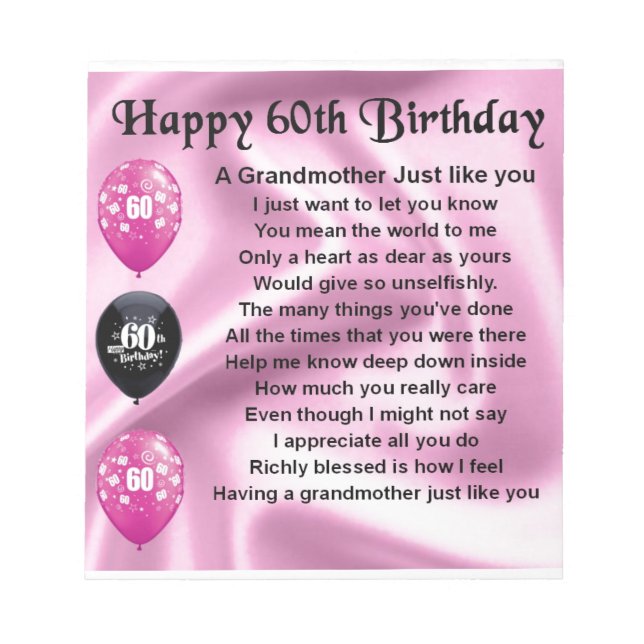 Bloc De Notas Poema de la abuela - cumpleaños número 60 (Frente)