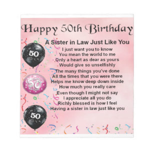 Bloc De Notas Poema de la cuñada - 50.o cumpleaños