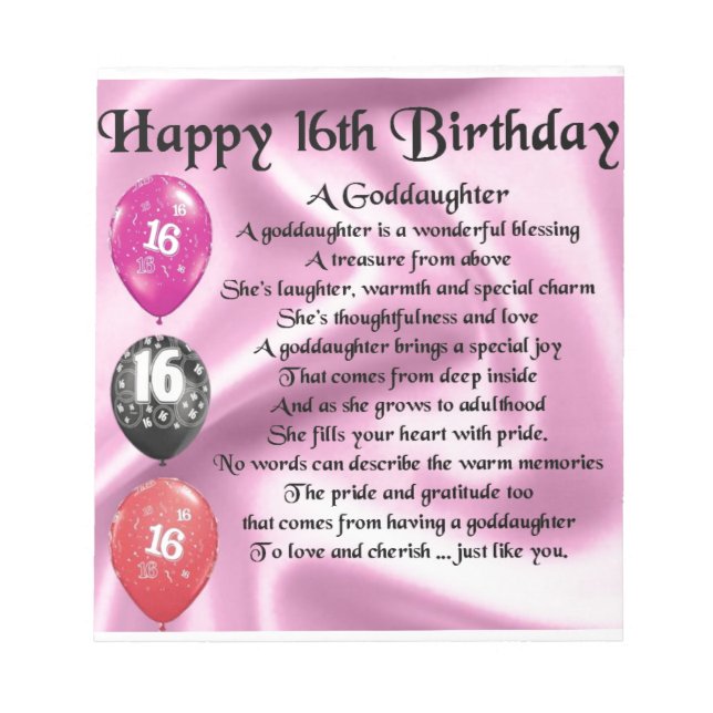 Bloc De Notas Poema de la Hija - 16º cumpleaños (Frente)