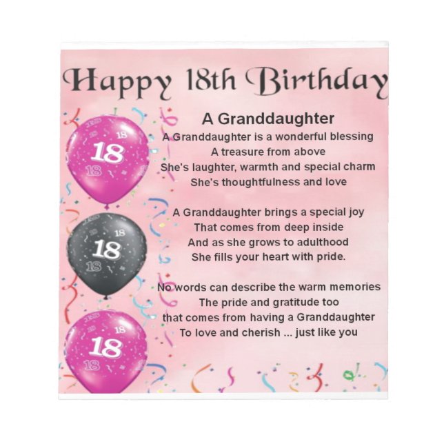 Bloc De Notas Poema de la Nieta - 18 Cumpleaños (Frente)