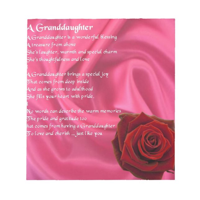 Bloc De Notas Poema de la nieta - seda rosa y rosa (Frente)