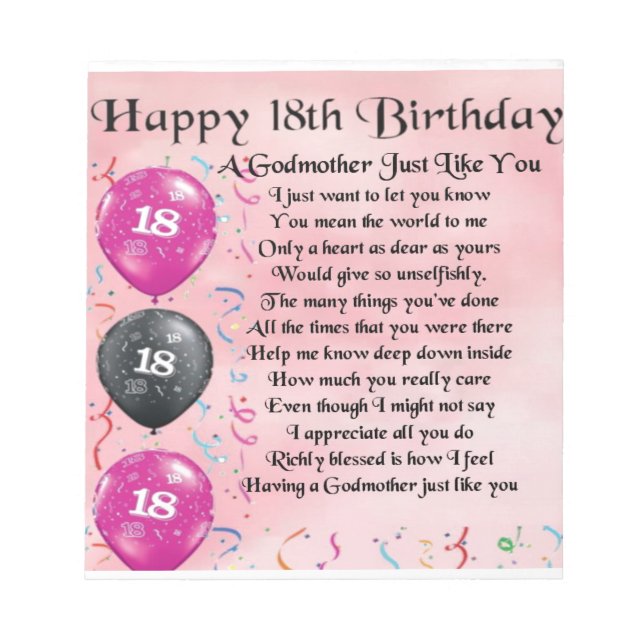 Bloc De Notas Poema de la padrina - 18º cumpleaños (Frente)