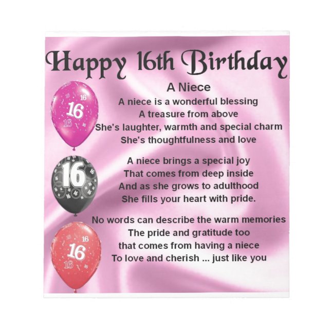Bloc De Notas Poema de la sobrina - 16º cumpleaños (Frente)