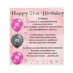 Bloc De Notas Poema de la sobrina - 21ro cumpleaños