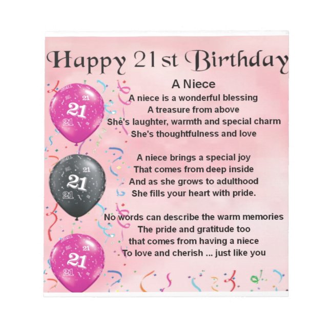 Bloc De Notas Poema de la sobrina - Cumpleaños 21 (Frente)