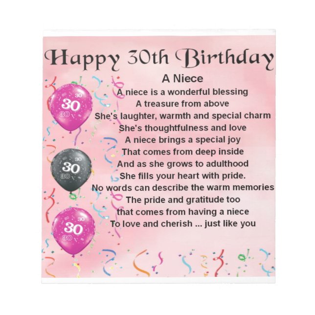 Bloc De Notas Poema de la sobrina - Cumpleaños 30 (Frente)