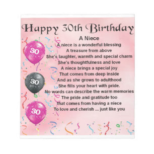 Bloc De Notas Poema de la sobrina - trigésimo cumpleaños