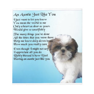 Bloc De Notas Poema de la tía - Diseño del perro Shih Tzu