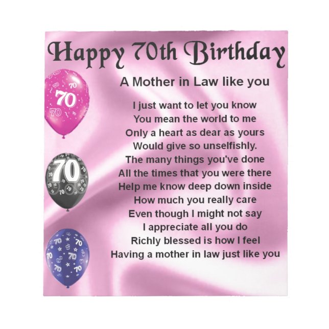 Bloc De Notas Poema de Madre en Derecho - Cumpleaños 70 (Frente)
