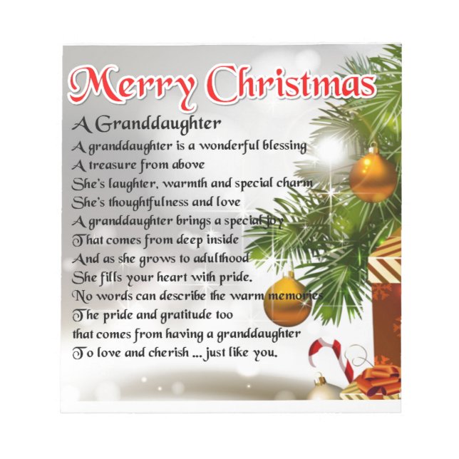 Bloc De Notas Poema de nieta - Diseño de Navidades (Frente)