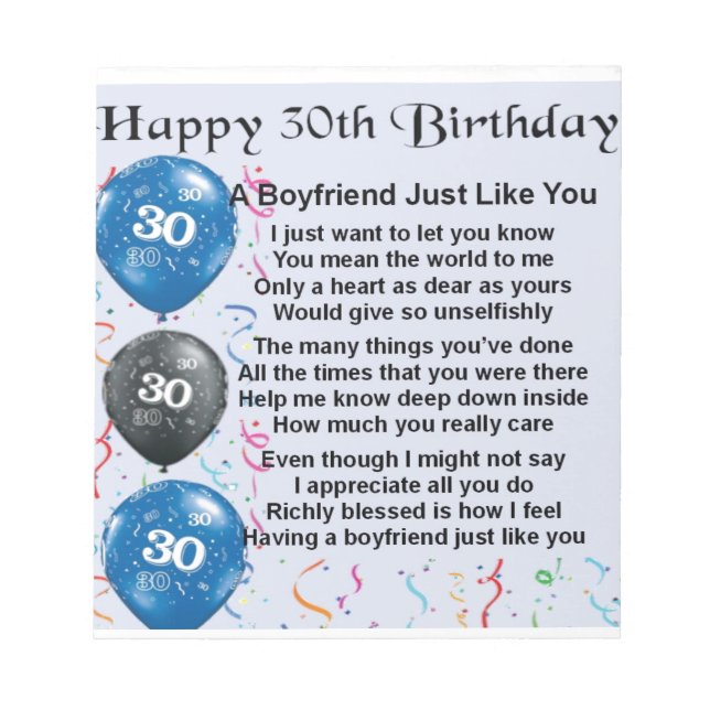 Bloc De Notas Poema de novio, cumpleaños número 30 (Frente)