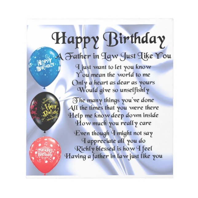 Bloc De Notas Poema de Padre en Derecho - Feliz cumpleaños (Frente)