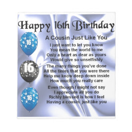 Bloc De Notas Poema de primo cumpleaños 16 - Azul