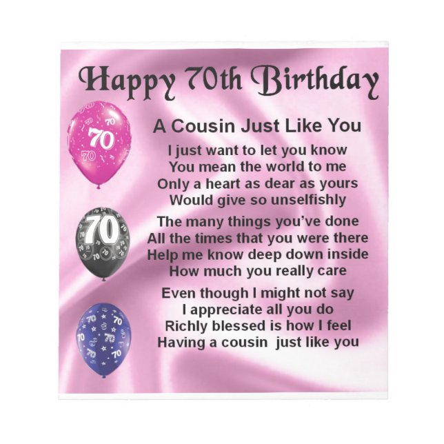 Bloc De Notas Poema de Primo - Rosa - 70 Cumpleaños (Frente)