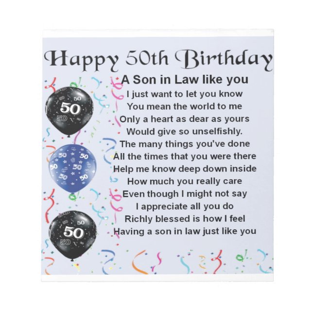 Bloc De Notas Poema de yerno - diseño de cumpleaños 50 (Frente)