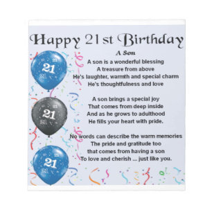 Bloc De Notas Poema del hijo - 21ro diseño del cumpleaños