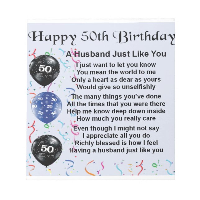 Bloc De Notas Poema del marido - cumpleaños número 50 (Frente)