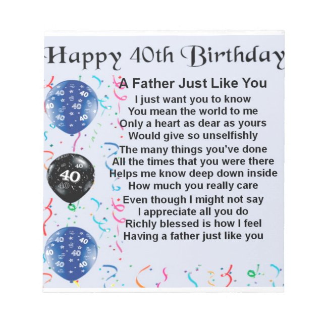 Bloc De Notas Poema del padre - 40° cumpleaños (Frente)