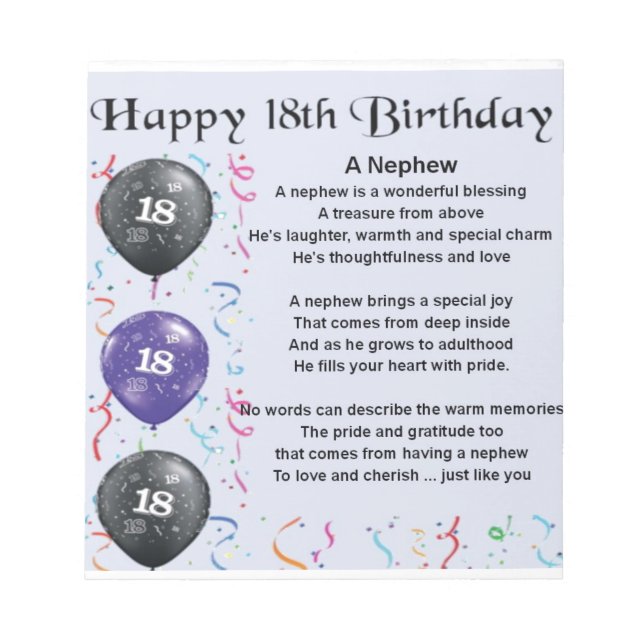 Bloc De Notas Poema del sobrino - Cumpleaños 18 (Frente)