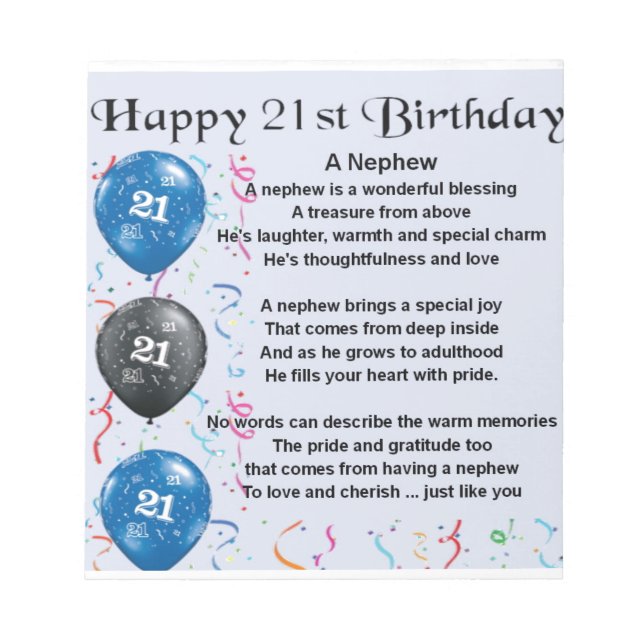 Bloc De Notas Poema del sobrino - Cumpleaños 21 (Frente)