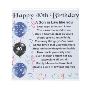 Bloc De Notas Poema del yerno - 40.o diseño del cumpleaños