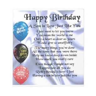 Bloc De Notas Poema del yerno - diseño del feliz cumpleaños