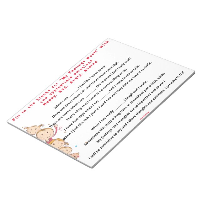 Bloc De Notas Poema Mis sentimientos Rellenar en blanco (Lado Derecho)