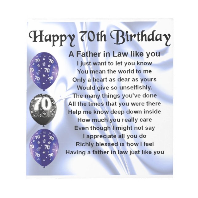 Bloc De Notas Poema para Suegro - Cumpleaños 70 (Frente)