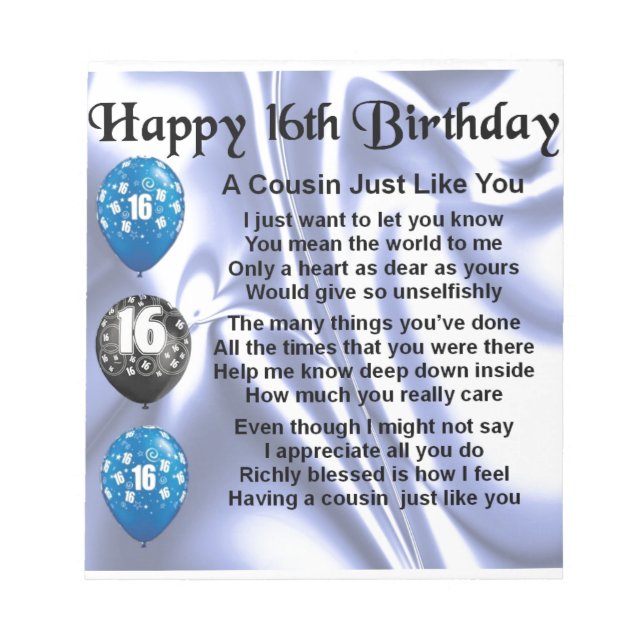 Bloc De Notas Poema primo 16º cumpleaños - Azul (Frente)