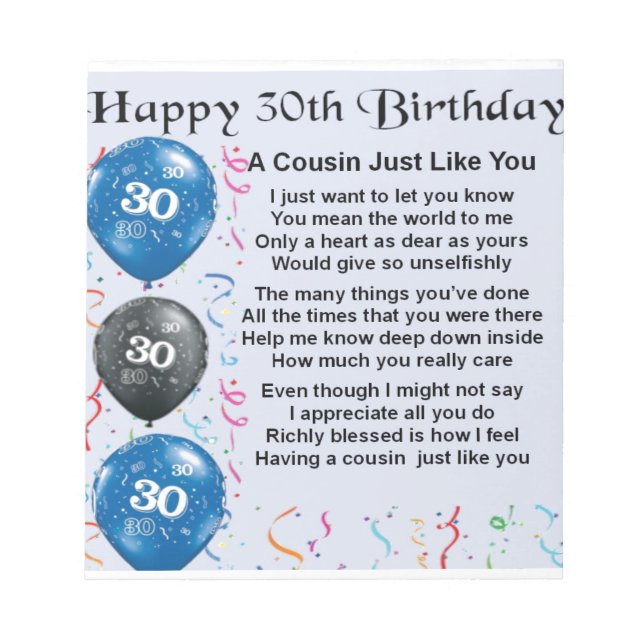 Bloc De Notas Poema primo 30 cumpleaños (Frente)