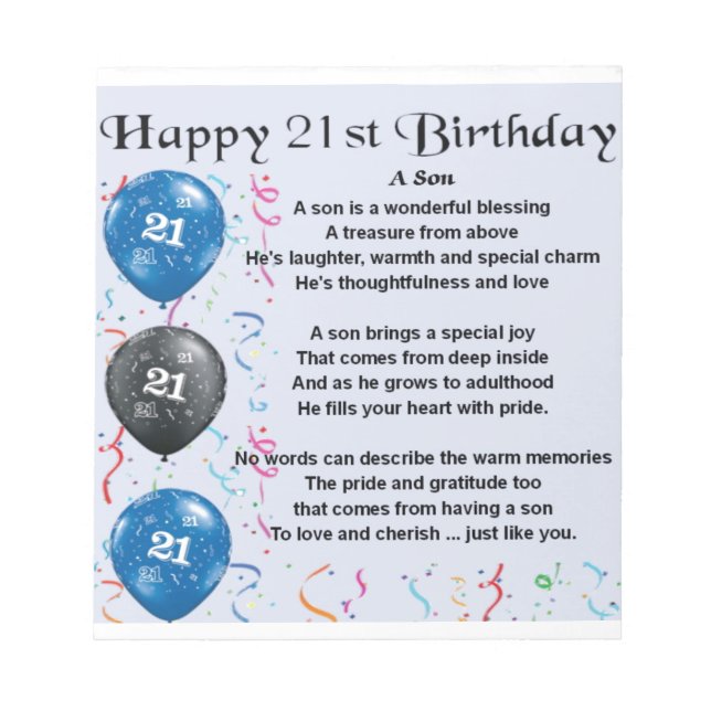 Bloc De Notas Poema Son - Diseño de cumpleaños 21 (Frente)
