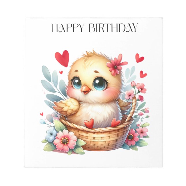 Bloc De Notas Pollito de cumpleaños lindo. (Frente)